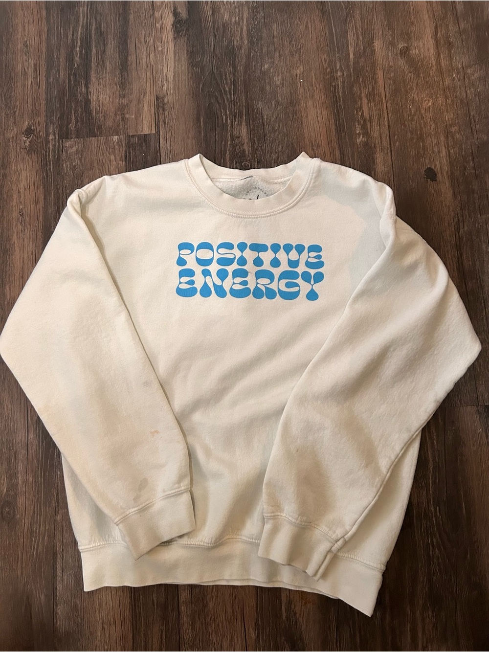 Positive Energy Crewneck Sweater - White with Blue Graphic
